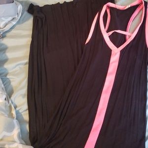 Stylish summer maxi dress blk and hot pink